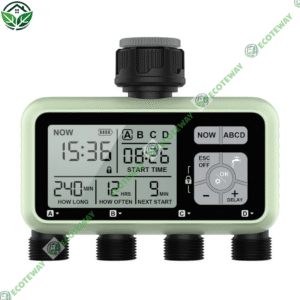 Bộ hẹn giờ tưới cây tự động điện tử 4 kênh độc lập – màn hình LCD lớn, chống nước IPX5 | ECOTEWAY